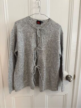 Gray Tie-Front Women's Sweater